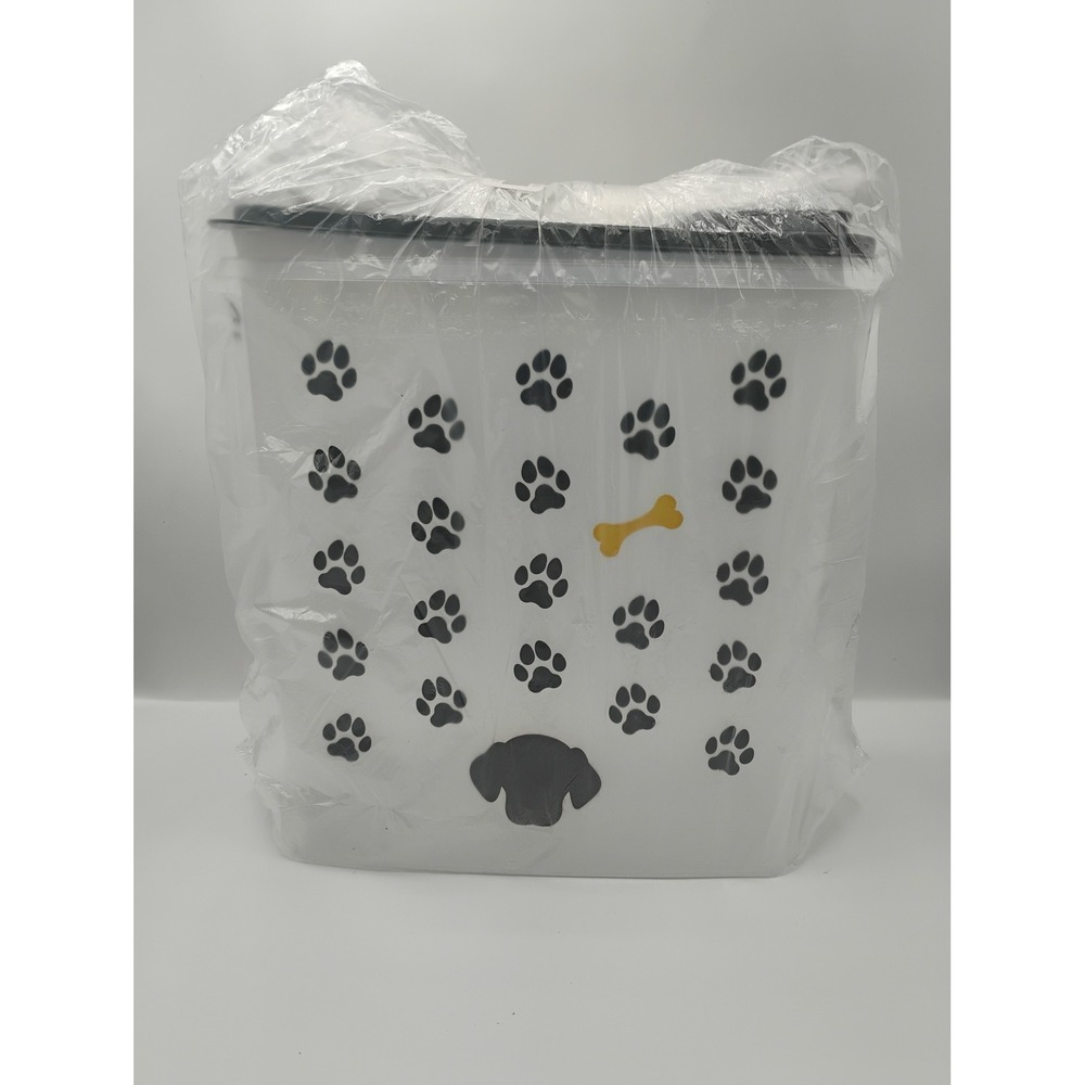 Tupperware Puppy Treat Food Container Pet Large White New Paw Print Flip Top